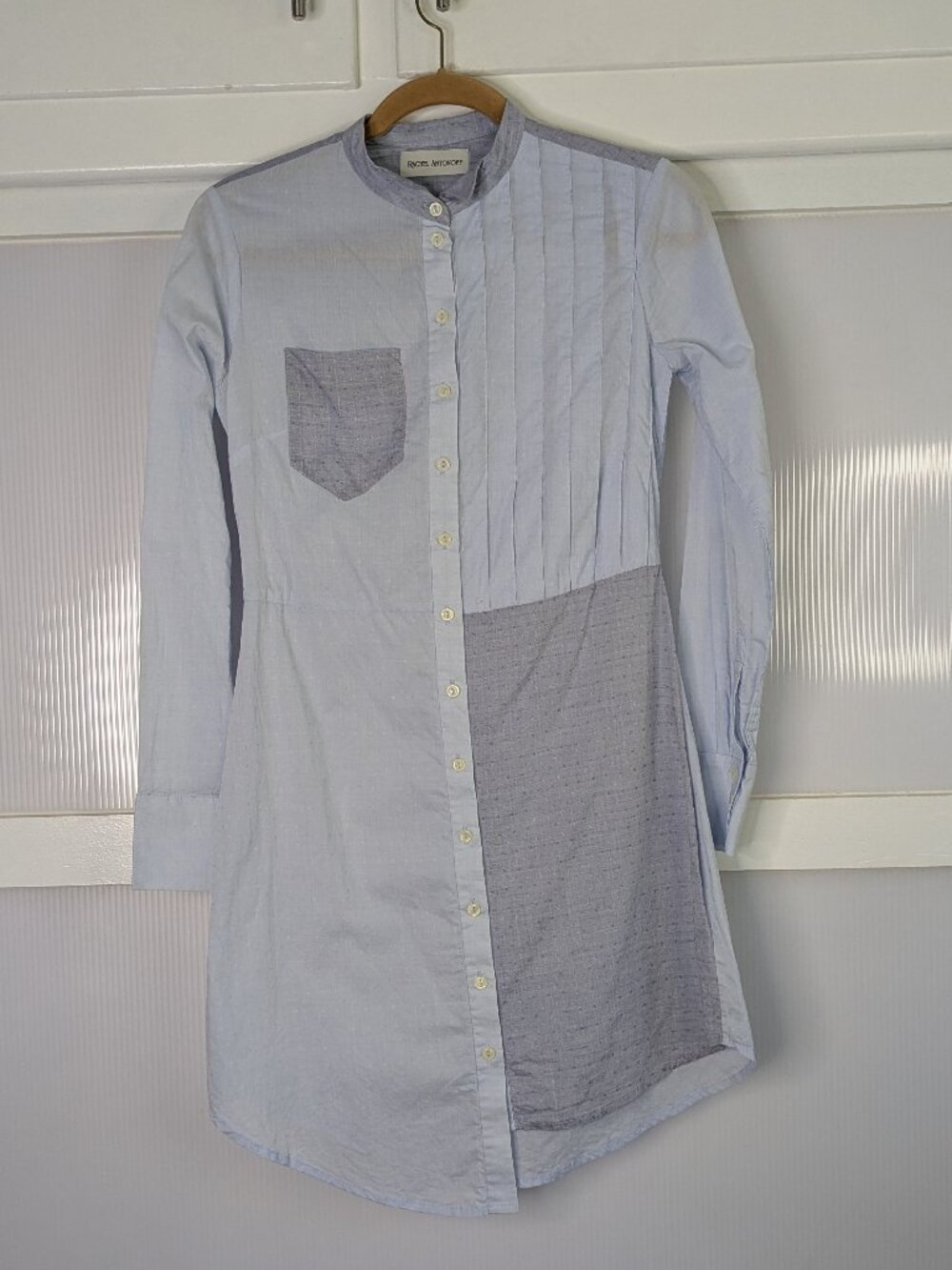 Rachel Antonoff Timothy Tuxedo Blue Shirt Dress Button Front Asymmetrical Size 6
